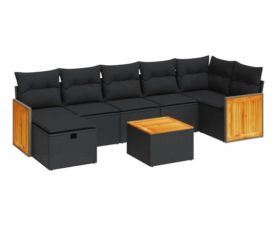 vidaXL 8-cz. zestaw wypoczynkowy do ogrodu, z poduszkami, czarny Dārza mēbeļu komplekti