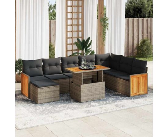 vidaXL vidaXL 7-cz. zestaw mebli z poduszkami, szary, polirattan i akacja Dārza mēbeļu komplekti