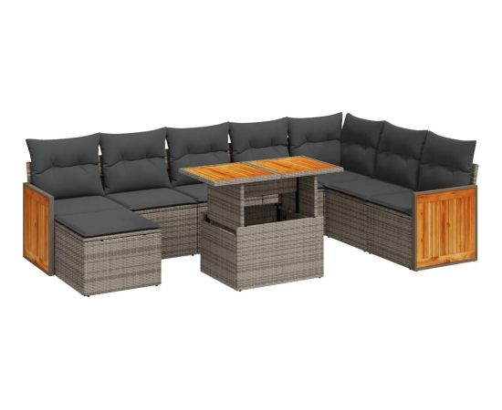 vidaXL vidaXL 7-cz. zestaw mebli z poduszkami, szary, polirattan i akacja Dārza mēbeļu komplekti