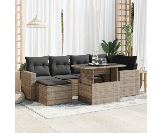 vidaXL 7-cz. zestaw wypoczynkowy do ogrodu, z poduszkami, szary Dārza mēbeļu komplekti