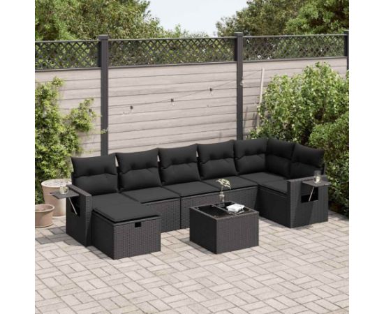 vidaXL 8-cz. zestaw wypoczynkowy do ogrodu, z poduszkami, czarny Dārza mēbeļu komplekti