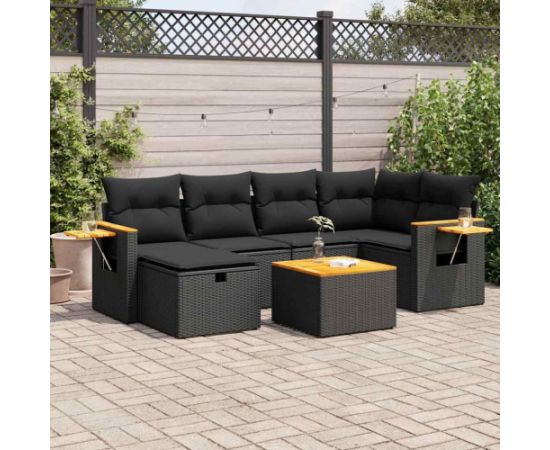vidaXL 7-cz. zestaw wypoczynkowy do ogrodu, z poduszkami, czarny Dārza mēbeļu komplekti