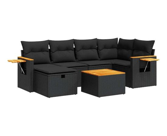 vidaXL 7-cz. zestaw wypoczynkowy do ogrodu, z poduszkami, czarny Dārza mēbeļu komplekti