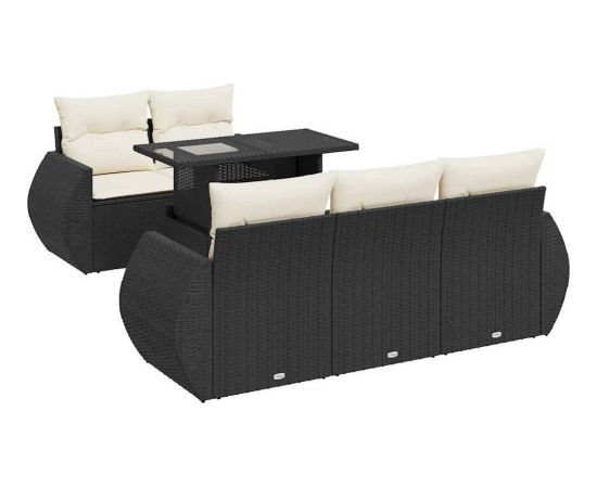 vidaXL 6-cz. zestaw mebli ogrodowych z poduszkami, czarny polirattan Dārza mēbeļu komplekti