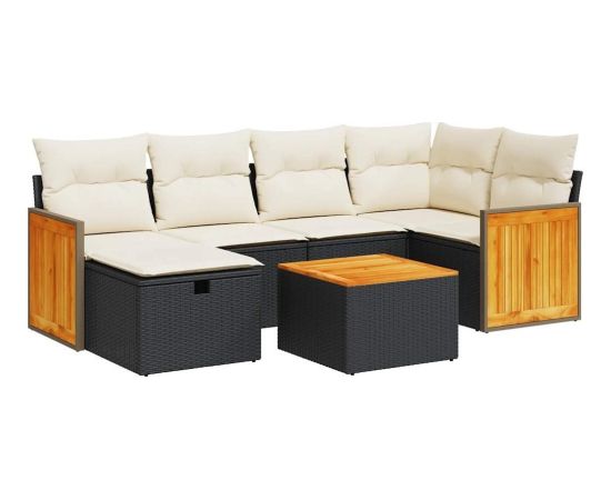 vidaXL 7-cz. zestaw wypoczynkowy do ogrodu, z poduszkami, czarny Dārza mēbeļu komplekti