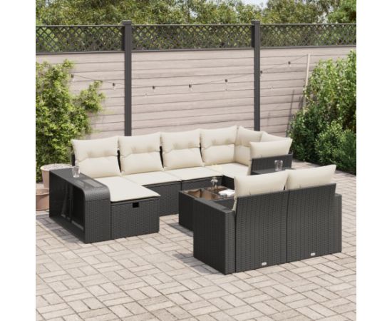 vidaXL 11-cz. zestaw wypoczynkowy do ogrodu, poduszki czarny rattan PE Dārza mēbeļu komplekti