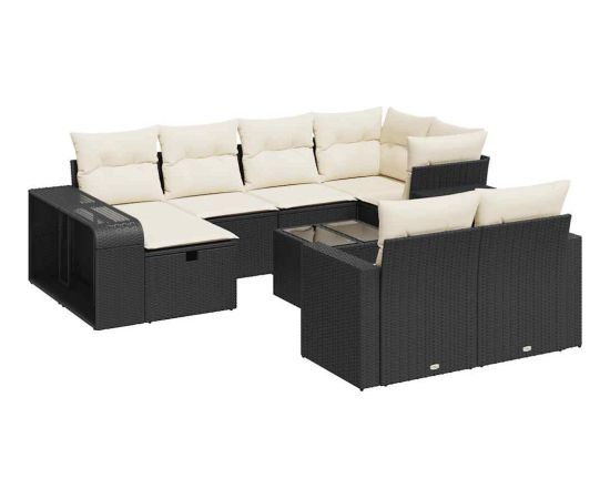 vidaXL 11-cz. zestaw wypoczynkowy do ogrodu, poduszki czarny rattan PE Dārza mēbeļu komplekti