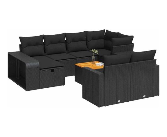 vidaXL 11-cz. zestaw wypoczynkowy do ogrodu, poduszki czarny rattan PE Dārza mēbeļu komplekti