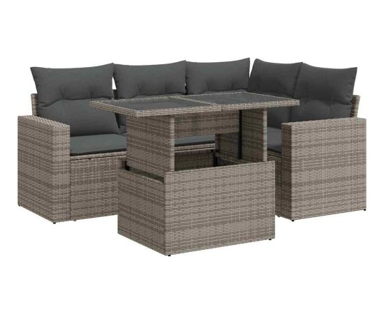 vidaXL 5-cz. zestaw wypoczynkowy do ogrodu, poduszki, szary rattan PE Dārza mēbeļu komplekti