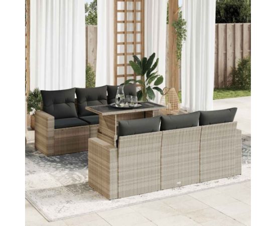 vidaXL 7-cz. zestaw wypoczynkowy do ogrodu, z poduszkami, jasnoszary Dārza mēbeļu komplekti