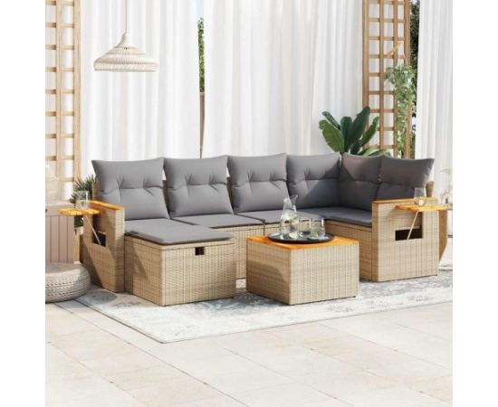 vidaXL 7-cz. zestaw wypoczynkowy do ogrodu, z poduszkami, beżowy Dārza mēbeļu komplekti