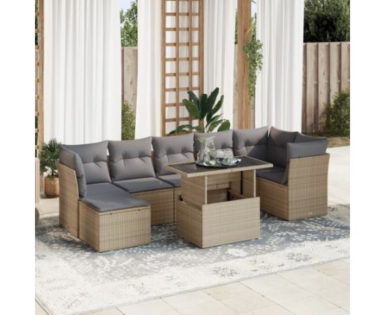 vidaXL 8-cz. zestaw mebli ogrodowych z poduszkami, beżowy, polirattan Dārza mēbeļu komplekti