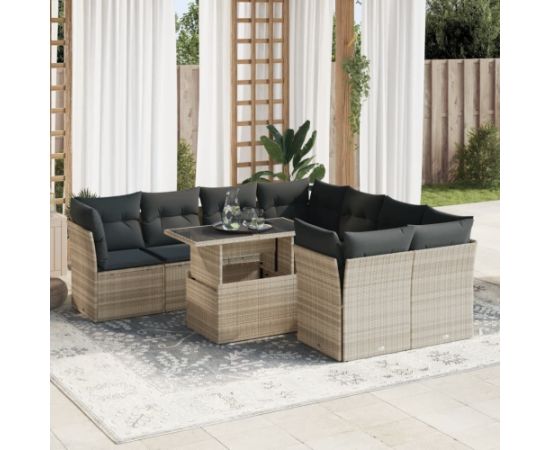 vidaXL 9-cz. zestaw mebli ogrodowych, poduszki, jasnoszary polirattan Dārza mēbeļu komplekti