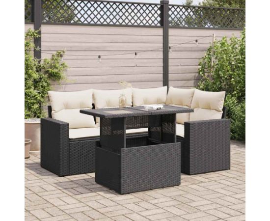 vidaXL 5-cz. zestaw wypoczynkowy do ogrodu, poduszki, czarny rattan PE Dārza mēbeļu komplekti