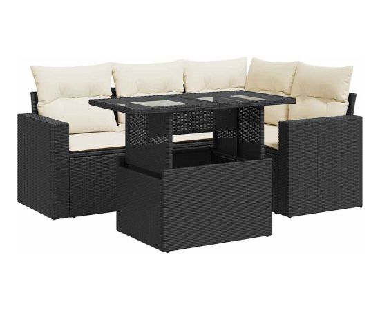 vidaXL 5-cz. zestaw wypoczynkowy do ogrodu, poduszki, czarny rattan PE Dārza mēbeļu komplekti