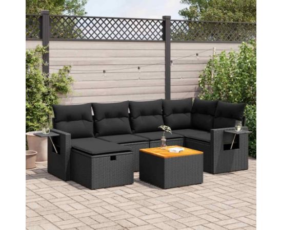 vidaXL 7-cz. zestaw wypoczynkowy do ogrodu, z poduszkami, czarny Dārza mēbeļu komplekti