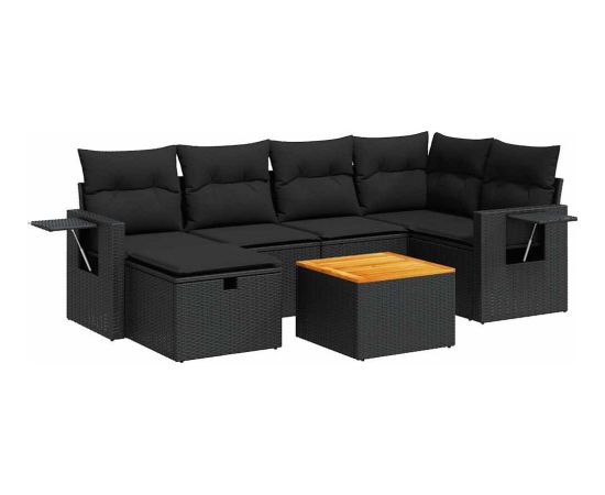 vidaXL 7-cz. zestaw wypoczynkowy do ogrodu, z poduszkami, czarny Dārza mēbeļu komplekti