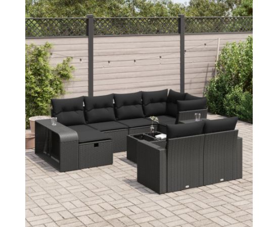 vidaXL 11-cz. zestaw wypoczynkowy do ogrodu, poduszki czarny rattan PE Dārza mēbeļu komplekti