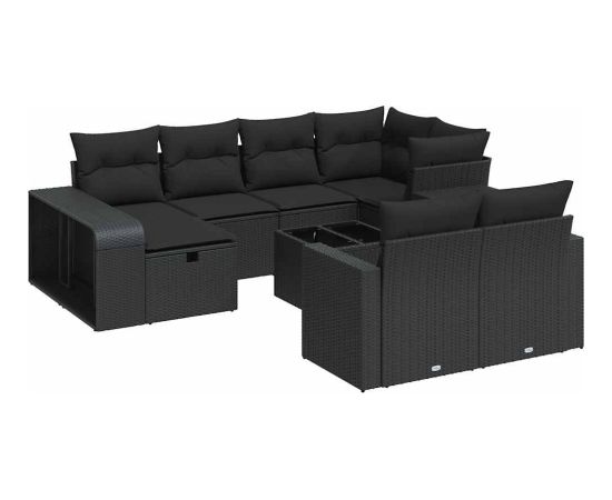vidaXL 11-cz. zestaw wypoczynkowy do ogrodu, poduszki czarny rattan PE Dārza mēbeļu komplekti