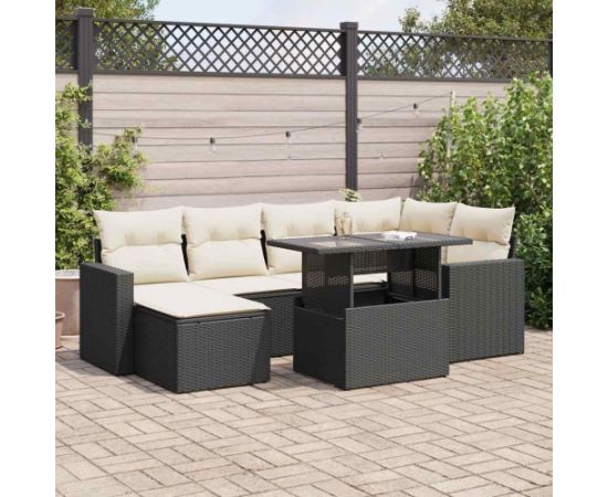 vidaXL 7-cz. zestaw wypoczynkowy do ogrodu, z poduszkami, czarny Dārza mēbeļu komplekti