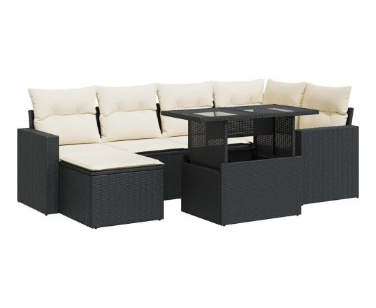 vidaXL 7-cz. zestaw wypoczynkowy do ogrodu, z poduszkami, czarny Dārza mēbeļu komplekti