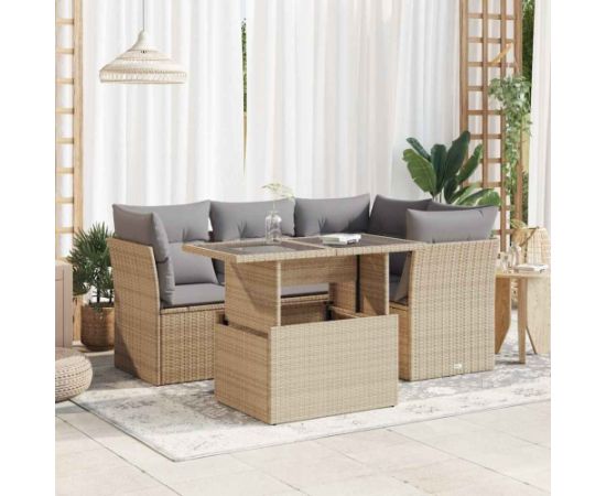 vidaXL 5-cz. zestaw mebli ogrodowych z poduszkami, beżowy, polirattan Dārza mēbeļu komplekti