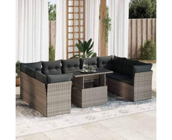 vidaXL 10-cz. zestaw wypoczynkowy do ogrodu, z poduszkami, szary Dārza mēbeļu komplekti