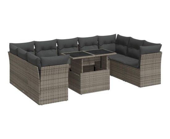 vidaXL 10-cz. zestaw wypoczynkowy do ogrodu, z poduszkami, szary Dārza mēbeļu komplekti