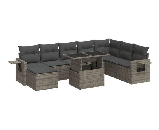 vidaXL 9-cz. zestaw mebli ogrodowych z poduszkami, szary, polirattan Dārza mēbeļu komplekti