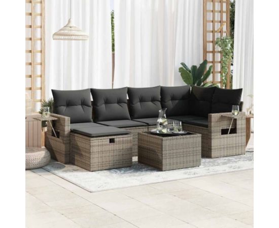 vidaXL 7-cz. zestaw wypoczynkowy do ogrodu, z poduszkami, szary Dārza mēbeļu komplekti