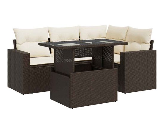 vidaXL 5-cz. zestaw mebli ogrodowych z poduszkami, brązowy, polirattan Dārza mēbeļu komplekti