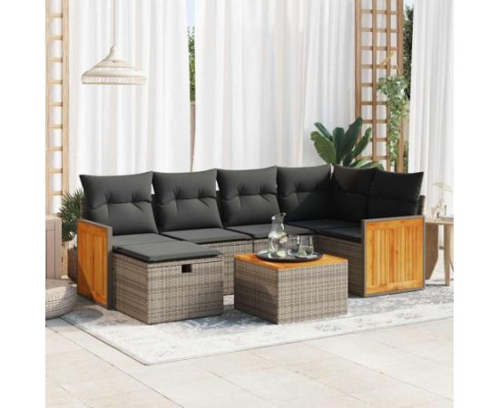 vidaXL 7-cz. zestaw wypoczynkowy do ogrodu, z poduszkami, szary Dārza mēbeļu komplekti