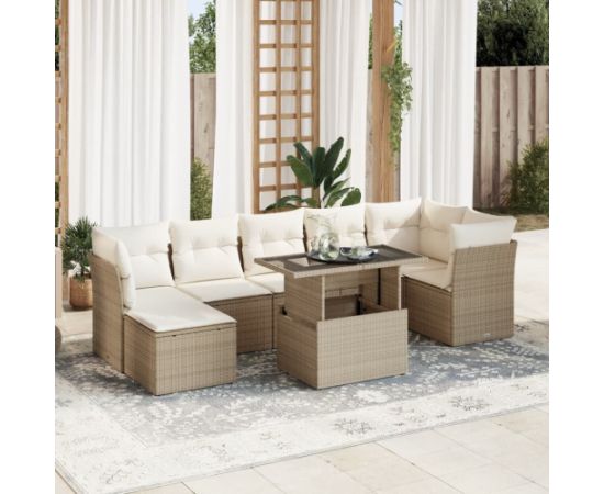 vidaXL 8-cz. zestaw mebli ogrodowych z poduszkami, beżowy, polirattan Dārza mēbeļu komplekti