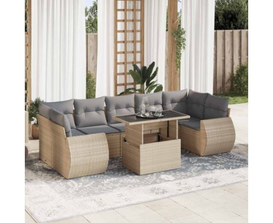 vidaXL 8-cz. zestaw mebli ogrodowych z poduszkami, beżowy, polirattan Dārza mēbeļu komplekti