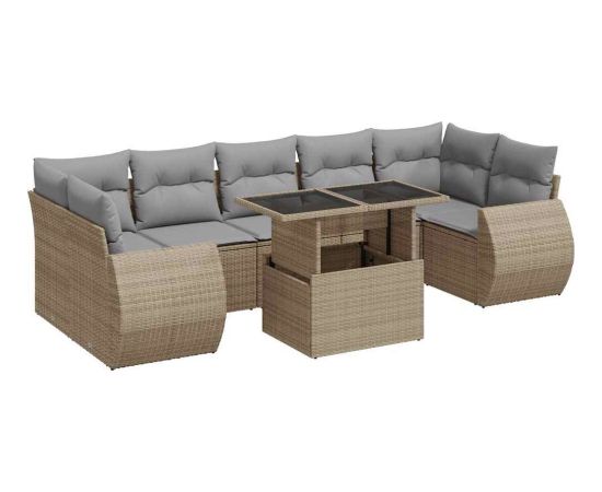 vidaXL 8-cz. zestaw mebli ogrodowych z poduszkami, beżowy, polirattan Dārza mēbeļu komplekti