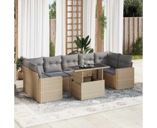 vidaXL 8-cz. zestaw mebli ogrodowych z poduszkami, beżowy, polirattan Dārza mēbeļu komplekti