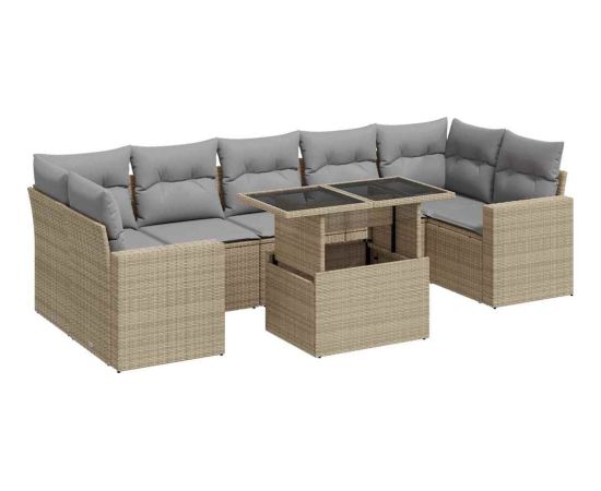 vidaXL 8-cz. zestaw mebli ogrodowych z poduszkami, beżowy, polirattan Dārza mēbeļu komplekti