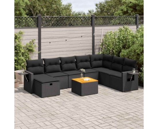 vidaXL 9-cz. zestaw wypoczynkowy do ogrodu, z poduszkami, czarny Dārza mēbeļu komplekti