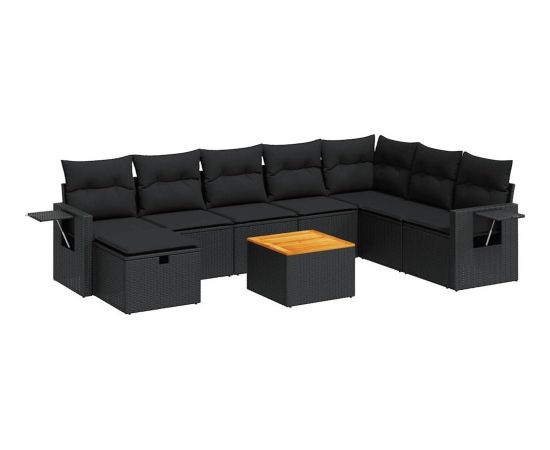 vidaXL 9-cz. zestaw wypoczynkowy do ogrodu, z poduszkami, czarny Dārza mēbeļu komplekti