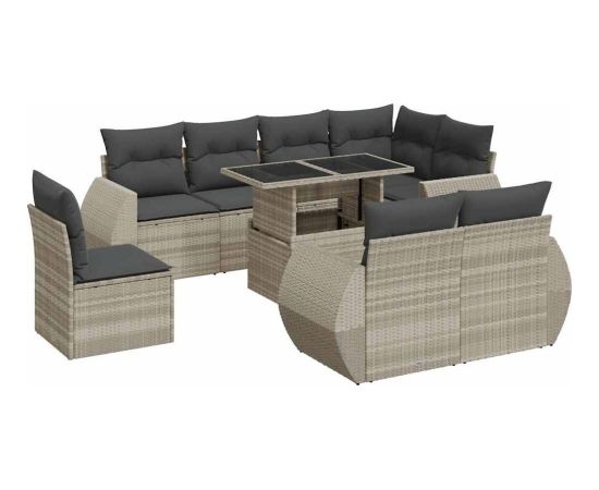 vidaXL 9-cz. zestaw mebli ogrodowych, poduszki, jasnoszary polirattan Dārza mēbeļu komplekti