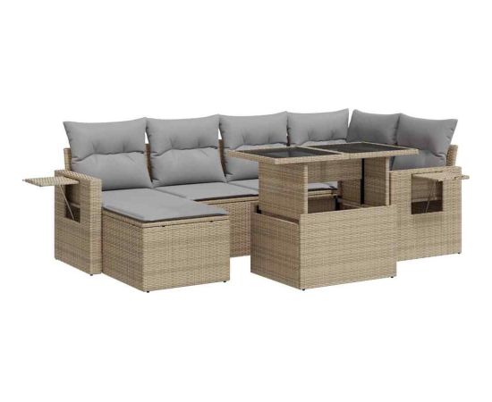 vidaXL 7-cz. zestaw wypoczynkowy do ogrodu, z poduszkami, beżowy Dārza mēbeļu komplekti