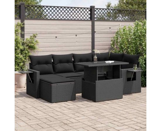 vidaXL 7-cz. zestaw wypoczynkowy do ogrodu, z poduszkami, czarny Dārza mēbeļu komplekti