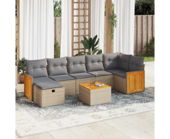 vidaXL 8-cz. zestaw mebli ogrodowych z poduszkami, beżowy, polirattan Dārza mēbeļu komplekti