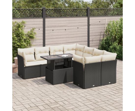 vidaXL 9-cz. zestaw wypoczynkowy do ogrodu, z poduszkami, czarny Dārza mēbeļu komplekti