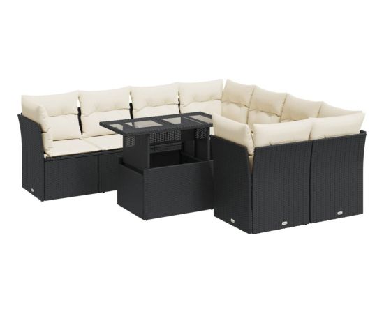 vidaXL 9-cz. zestaw wypoczynkowy do ogrodu, z poduszkami, czarny Dārza mēbeļu komplekti