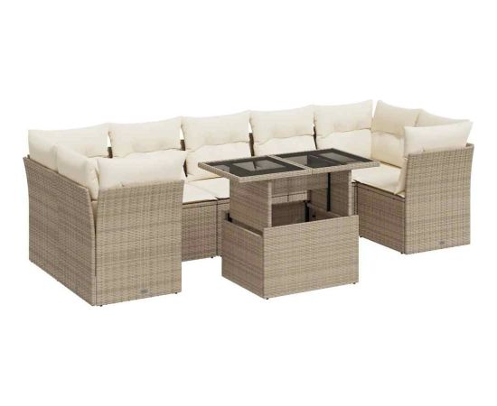 vidaXL 8-cz. zestaw mebli ogrodowych z poduszkami, beżowy, polirattan Dārza mēbeļu komplekti