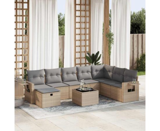 vidaXL 9-cz. zestaw mebli ogrodowych z poduszkami, beżowy, polirattan Dārza mēbeļu komplekti