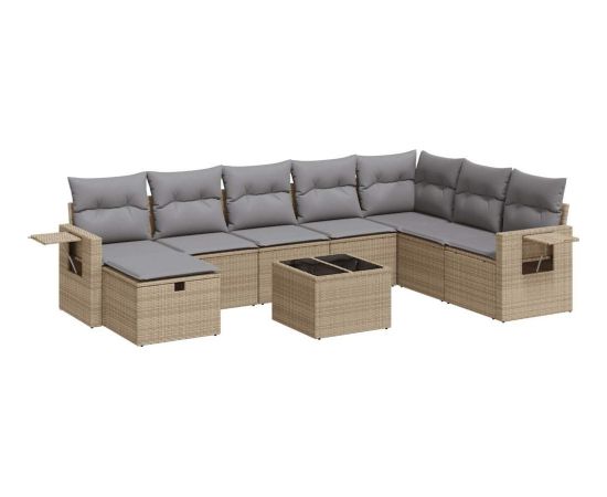 vidaXL 9-cz. zestaw mebli ogrodowych z poduszkami, beżowy, polirattan Dārza mēbeļu komplekti