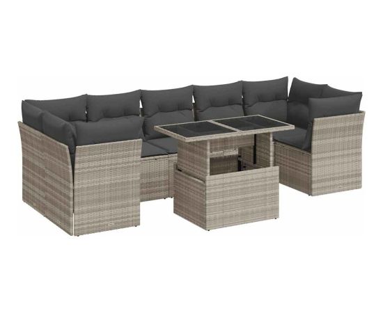 vidaXL 10-cz. zestaw wypoczynkowy do ogrodu, z poduszkami, jasnoszary Dārza mēbeļu komplekti