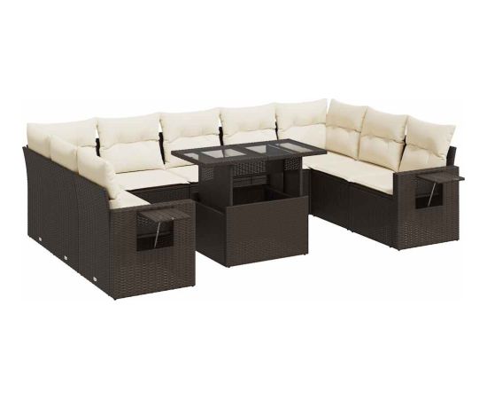 vidaXL 10-cz. zestaw mebli ogrodowych z poduszkami, brązowy polirattan Dārza mēbeļu komplekti